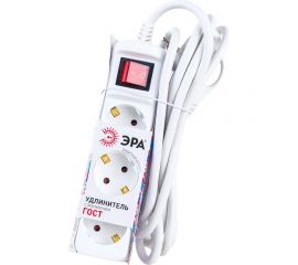 Электрический удлинитель ЭРА U-3es-3m-3x1,5 с заземлением с выключателем 3 розетки 3м ПВС 3x1,5мм2 16А, Б0044040 