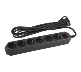 Сетевой фильтр ЭРА USF-6es-1,5m-B-BOX черный с заземлением 3x0,75мм2, с выкл, 6гн, 1,5м Б0037261 