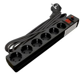 Сетевой фильтр UNIVersal ПВС 3х0,75 6гнезд, выключатель с индикацией, с заземлением, защитные шторки, черный 7м 967U-4007 