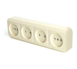 4-местная розетка STEKKER без заземляющего контакта, 250В, 16А, IP20, PST16-60-20 (RA 16-464-БЖ), слоновая кость 49053 