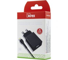 Сетевое зарядное устройство Mirex U16i, 1хUSB-А, 2.4А + кабель AM-8pin 1 м, черный, в коробке 3701-U16iBK 13701-U16iBK 