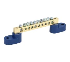 Нулевая N шина на двух угловых синих изоляторах REXANT 6х9 мм 10 групп 11-2327 