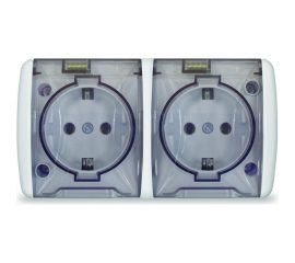 Двухместная розетка UNIVersal Клио с прозрачной крышкой, IP54, 16А, 220В, белая еврослот К2232 