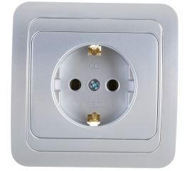 Розетка Smartbuy 1-местная с заземлением 16А серебро Марс SBE-02s-16-S1-Z-c 