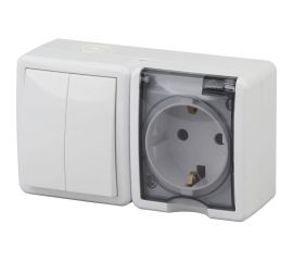 Блок: розетка+двойной выключатель ЭРА Эксперт 11-7402-01 IP54, 16АХ10AX-250В, ОУ, белый Б0020735 