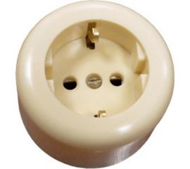 Электророзетка ООО Ливны-Электро РА 10-011 с заземляющим контактом, круглая,слоновая кость РА 1715 