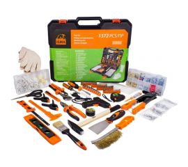 Набор инструментов ISMA 1/4"", 6-гр., 5-13 мм, шарнирно-губцевый, биты, молоток, рулетка, уровень, клеевой пистолет, расходник, 1372 предмета ISMA-513722(50791) 