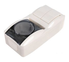 Вертикальный 2-х клавишный выключатель и розетка с крышкой Lezard NATA с заземлением, крем 710-0300-173 