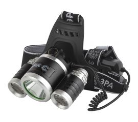 Налобный светодиодный фонарь ЭРА GA-809 аккумуляторный, алюминиевый, 3 режима, трехламповый High Power Headlamp, Б0056111 