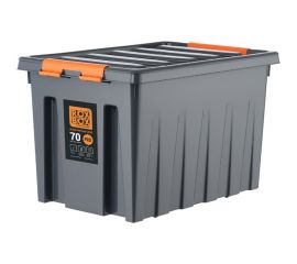 Ящик Rox Box п/п, 589x396x355 мм, с крышкой и клипсами, на роликах, PRO, цв. антрацит 25342 