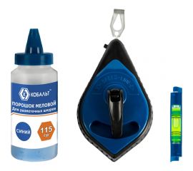 Набор из шнура и краски КОБАЛЬТ длина шнура 30 м, в пластиковом корпусе, синий меловой порошок, 115 гр, уровень 907-224 