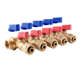 Коллектор с шаровыми кранами PROFACTOR в/н 3/4" х 5 вых 16 цанга PF MVP 266.5 