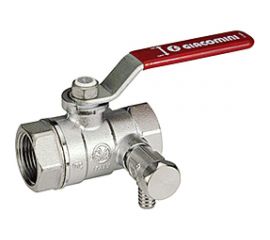 Шаровой кран Giacomini R250DS 1/2"", внутренняя/внутренняя, ручка-рычаг красный, хромированный, со сливом R250SX003 