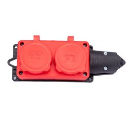 2-х местная однофазная колодка UNIVersal с заглушками компакт c заземлением каучук 16А 250В ip44 цвет красный еврослот 3072 