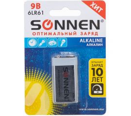 Батарейка SONNEN Alkaline, Крона алкалиновая, 1 шт., в блистере, 451092 