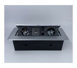 Выдвижной встраиваемый блок розеток Inrior выдвижная розетка, на 2 EURO розетки, 2 RJ45 и 2 USB-A+C, серый, TORO-55-80 