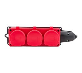 3-х местная однофазная колодка UNIVersal с заглушками компакт c заземлением каучук 16А 250В ip44 цвет красный еврослот 3073 