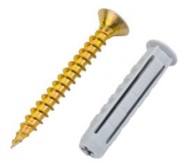 Саморез Невский Крепеж ШУж 4,5x40, пот. гол., + дюбель 4-распорный нейлон 6x30, 14 шт. 818720 