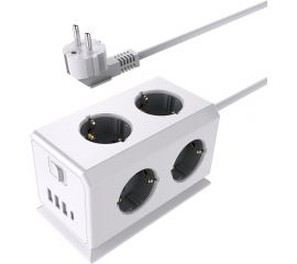 Удлинитель ROCKETSOCKET BiCube Extended 6 Euro 16A, 4 USB 3A+C с блоком 5В/3.1А, кабель 1,5 м цвет белый GNS5003 