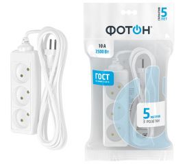 Сетевой удлинитель 1х3, 5м, 10А, без заземления, белый ФОТОН 10-53 21114 