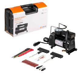 Компрессор AIRLINE TORNADO S с комплектом инструмента, в кейсе, ремкомплект для бескамерных шин, нож CA-020-01 