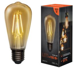 Филаментная лампа REXANT Груша ST64 11.5 Вт 2400K E27 золотистая колба 604-141 