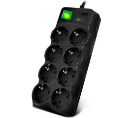 Фильтр SVEN SF-08E-16 5,0 м (8 розеток с защитными шторками,16А) черный, цветная коробка SV-021726 