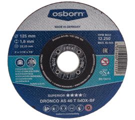 Диск отрезной по нержавейке Superior AS46T INOX (125x1.6x22.23 мм) DRONCO 1121250100 