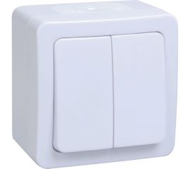 Двухклавишный выключатель IEK ВС20-2-0-ГПБ, открытой установки, IP54, цвет клавиши белый, ГЕРМЕС PLUS EVMP20-K01-10-54-EC 
