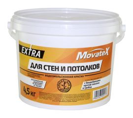 Водоэмульсионная краска Movatex EXTRA для стен и потолков, 4,5 кг Т11871 