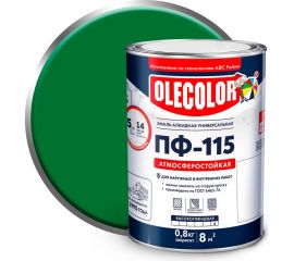 Эмаль OLECOLOR ПФ-115 зеленый, 0.8 кг 4300000193 