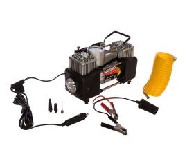 Поршневой автомобильный двухцилиндровый компрессор с фонарем в кейсе 12V Forsage F-2014360 
