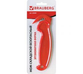 Складской безопасный нож для вскрытия упаковочных материалов BRAUBERG Logistic красный, блистер 236969 