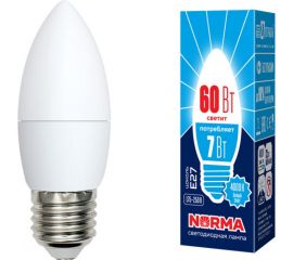 Светодиодная лампа Volpe LED-C37-7W/NW/E27/FR/NR. Форма свеча, матовая. UL-00003798 