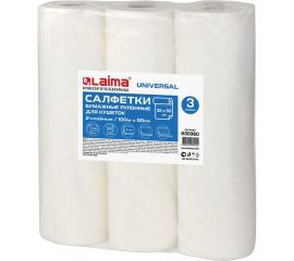 Бумажные рулонные простыни с перфорацией ЛАЙМА комплект 3 шт., 2-слойные, 17+17 г/м2, 630360 