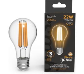 Лампа Gauss Filament А70 22W 2000lm 2700К Е27 LED 1/10/40 102902122 