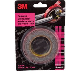 Двусторонняя клейкая лента ЗМ gph 110gf, 12 мм, 1,5 м, 1,1 мм 110GF-12 