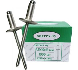 Заклепка SORREX широкий бортик 16 мм, сталь/сталь, 4,8х10, 100 шт. SSLA 48100 100 