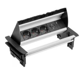 Выдвижной встраиваемый розеточный блок GTV на 3 EURO розетки и 2 USB AE-PBC3GS2U-53BKS 