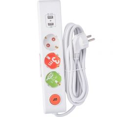 Розеточная колодка Mutlusan 3 гнезда USB, 16А/250с токовой защитой 2xUSB, зарядное ( шторки +выключатель) 001 175 350002 03 00 