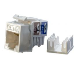 Вставка Keystone Hyperline KJ9-8P8C-C6-90-WH Jack RJ-45(8P8C), категория 6, белая 432594 