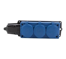 Штепсельная колодка NE-AD 3-гнезда, с заземлением, с крышками, 16А, IP54, синий/черный (каучук) (12/120) 4143 