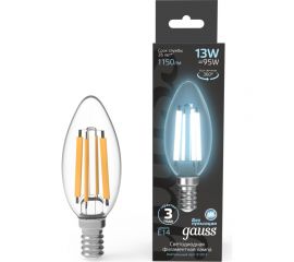 Лампа Gauss Filament Свеча 13W 1150lm 4100К Е14 LED 1/10/50 103801213 