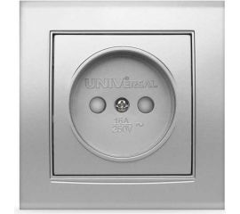 Розетка UNIVersal Бриллиант одноместная, б/з, с/у, з/ш, 16А, 220В, серебро еврослот 7949841 