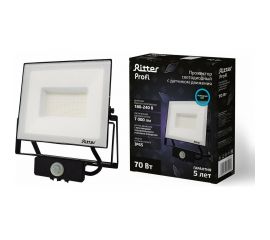 Светодиодный прожектор RITTER серия PROFI 230В 70 Вт 6500К 7000Лм IP65 черный с датчиком движения 53423 9 