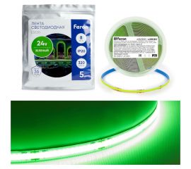 Светодиодная LED лента FERON LS530 320SMD(2110) 8Вт/м 24V 5000x8x1.8мм IP20, зеленый, 48268 