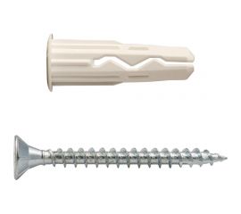 Универсальный нейлоновый дюбель ЕВРОПАРТНЕР белый, multi pro, 6x25 мм, шуруп multi, пот. голова, tx15, zn, 4x45 мм, бита tx, 30 шт. RB3 0133 