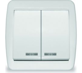 Двухклавишный выключатель UNIVersal Клио с подсветкой, IP44, открытой устанвоки, 10А, 220В, белый еврослот К2227 