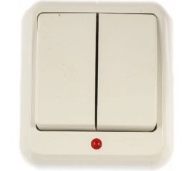 Выключатель Schneider Electric 2-клавишный ОП Прима 6А с индикатором, белый SchE А56-007 A56-007-B А56-007-б 