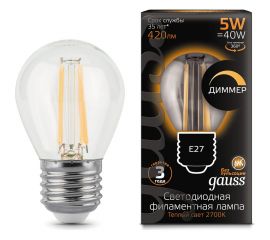 Лампа Gauss LED Filament Шар dimmable E27 5W 420lm 2700K 105802105-D 